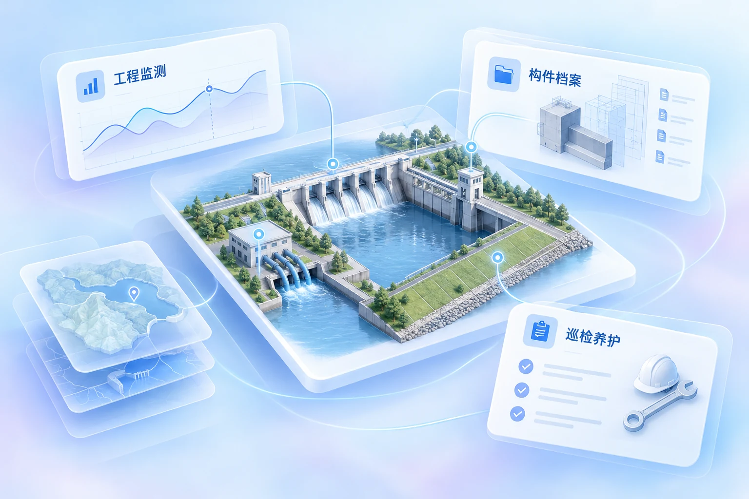 水利工程安全:工程安全、监测预警、巡检养护业务示意