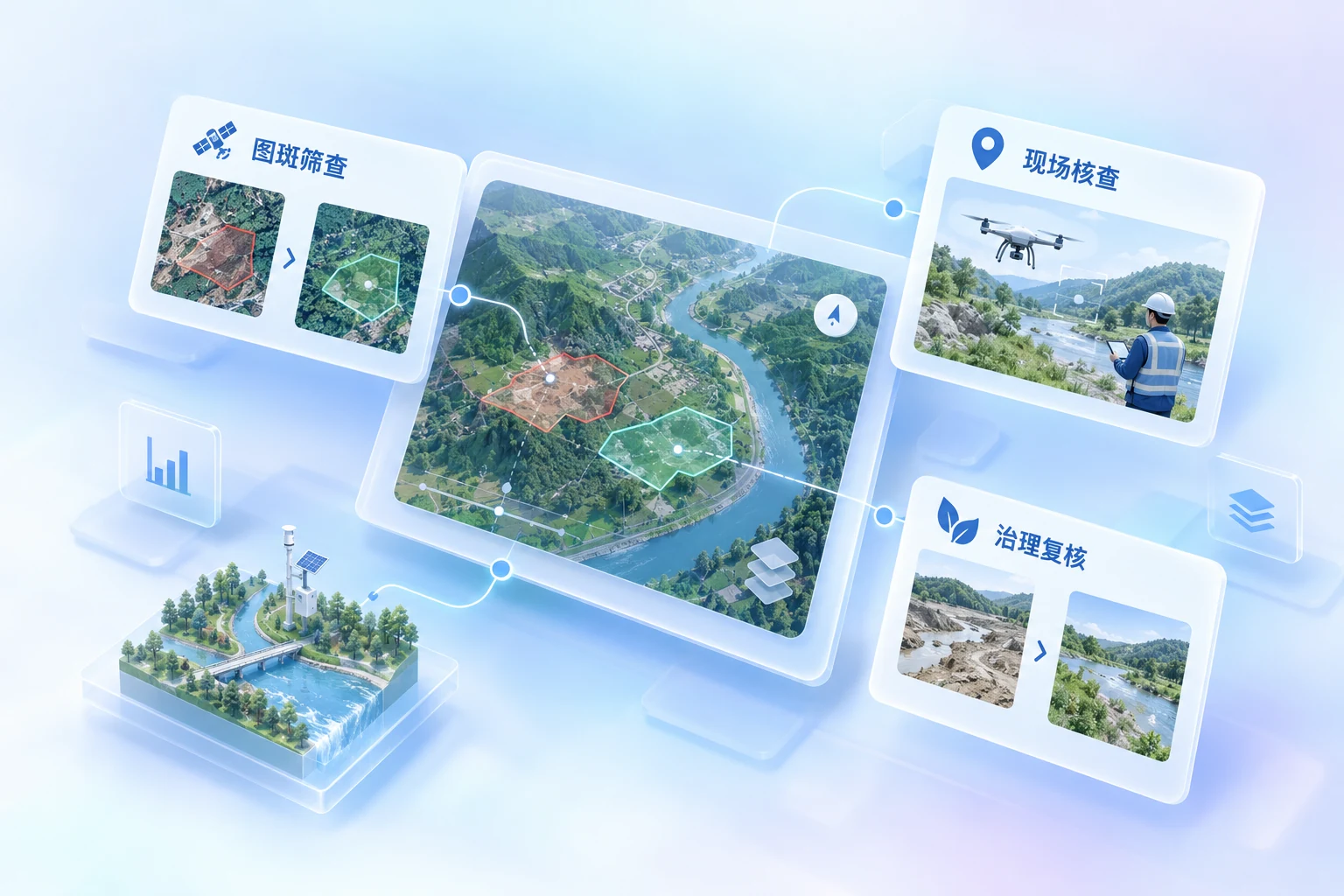 水生态与水土保持:水生态、水土保持、遥感核查业务示意
